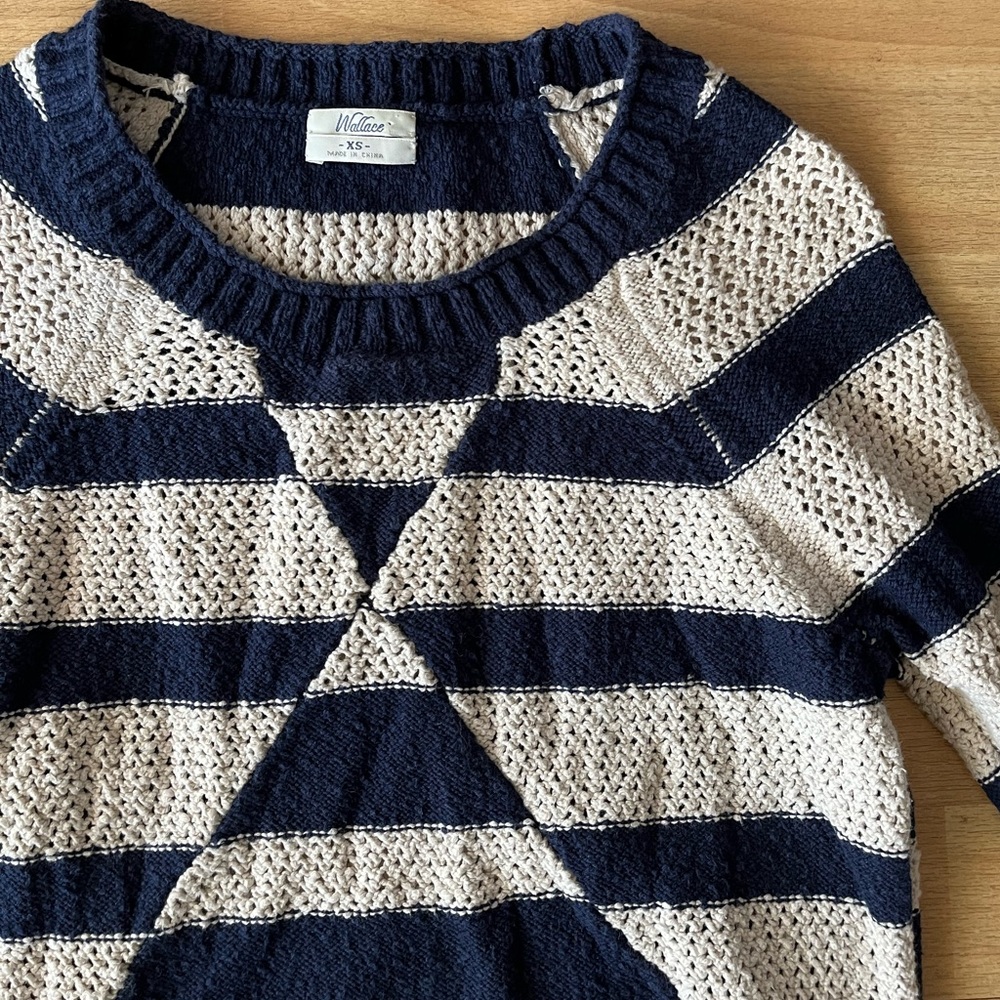Madewell Knit Navy Cream Off white Sweater XS